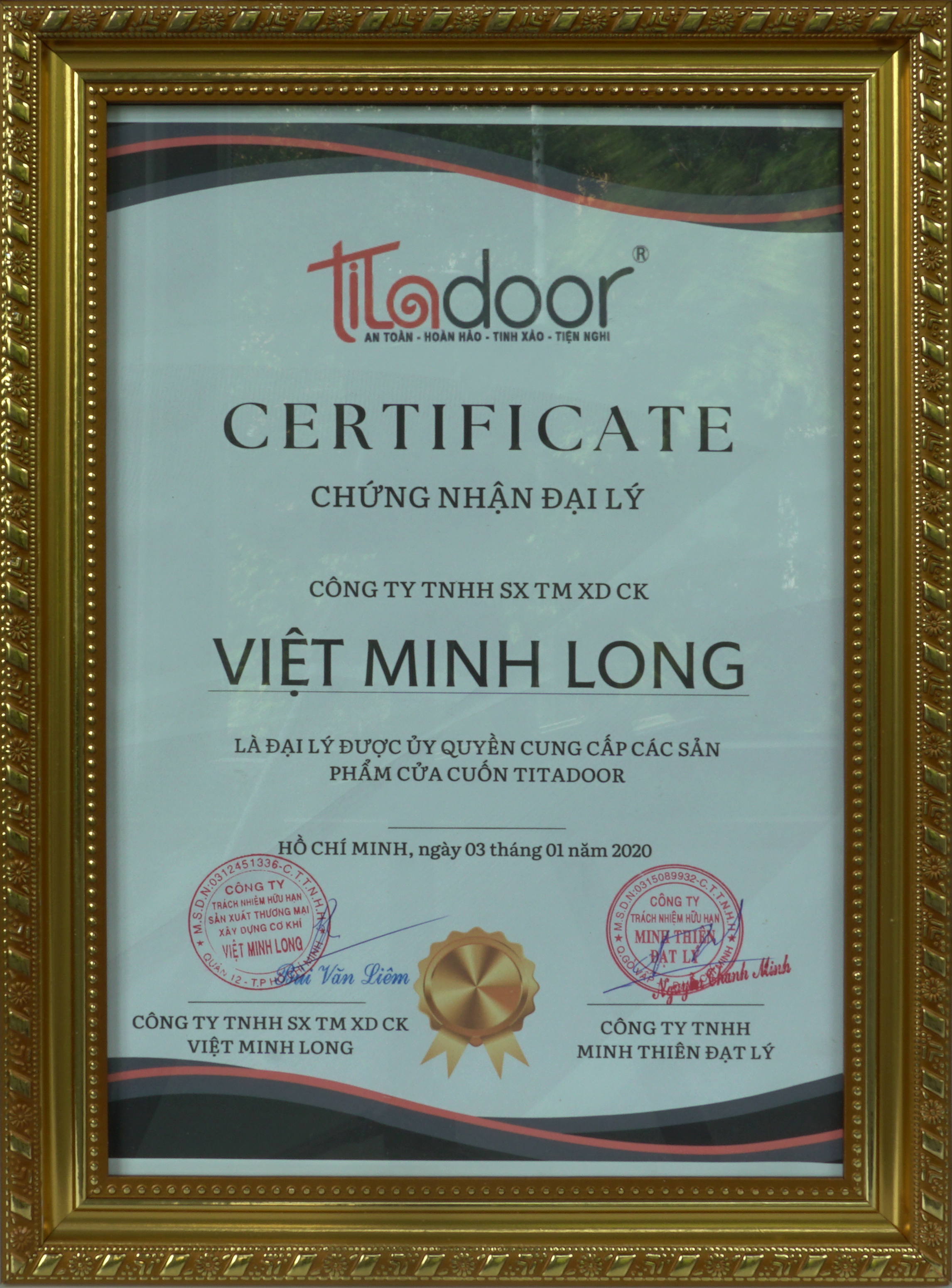 Chứng nhận đại lý Cửa Cuốn Austdoor 